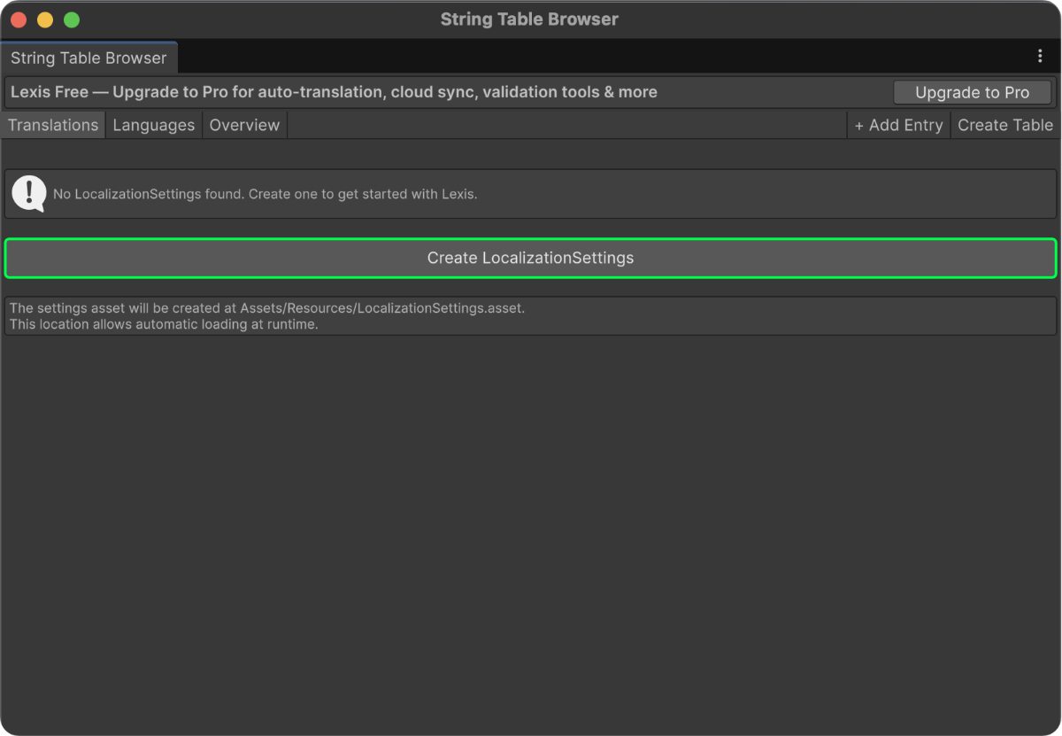 Create Localization Settings